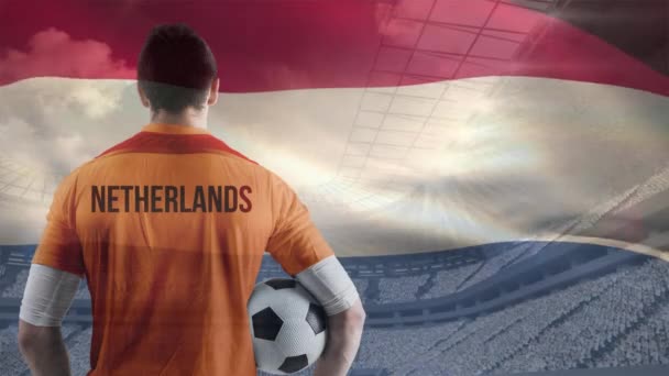 Animación Futbolista Holandés Mirando Bandera — Vídeos de Stock