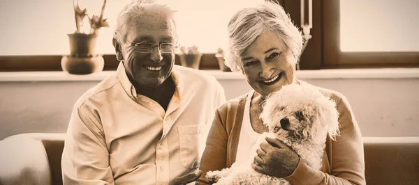 Cuplu Vârstă Care Deține Câine Într Casă Pensionare — Fotografie, imagine de stoc