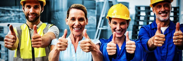 Workers Warehouse Thumbs — Stock Photo, Image