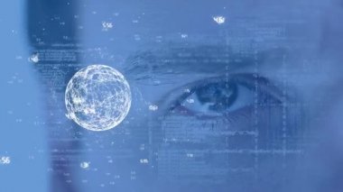 Animasyonlu globe adlı mavi arka plan üzerinde seyir göz close-up dijital bileşik