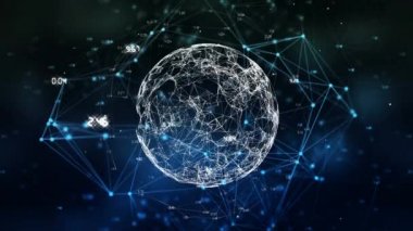 Veri bağlantılarının dijital olarak animasyonlu hareketli küre mavi ve mor ışık arka planda karşı karşı dijital bileşik 