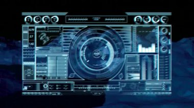 Arka plan dönen mavi dijital dağ ile animasyonlu şeffaf dijital karışımı tablo