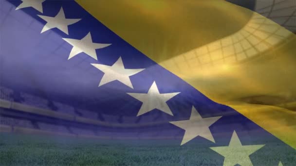 Bandera Bosnia Herzegovina Flotando Sobre Gran Estadio — Vídeos de Stock