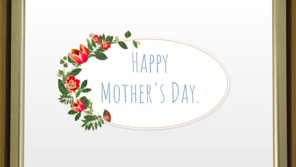 Ευτυχισμένη Μητέρα Ημέρα Κείμενο Πλαίσιο Λουλουδιών — Αρχείο Βίντεο
