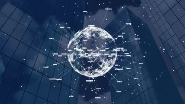 Animación Generada Digitalmente Del Globo Giratorio Compuesto Por Palabras Negocios — Vídeos de Stock