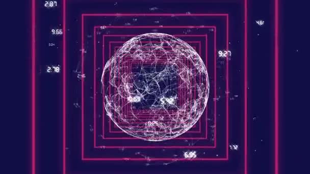 Цифровий Композит Цифрового Глобусу Єднання Даних Рожевому Квадраті Фіолетовому Фоні — стокове відео