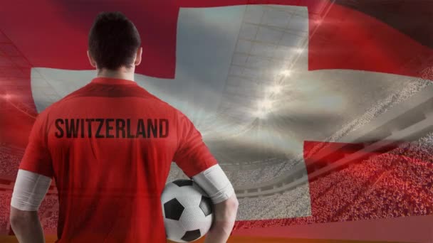 Animation Des Schweizer Fußballstars Der Einen Ball Hält Und Seine — Stockvideo