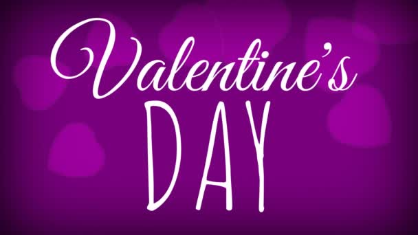 紫色の背景と心どこにでも落ちてスローガン バレンタインデー — ストック動画