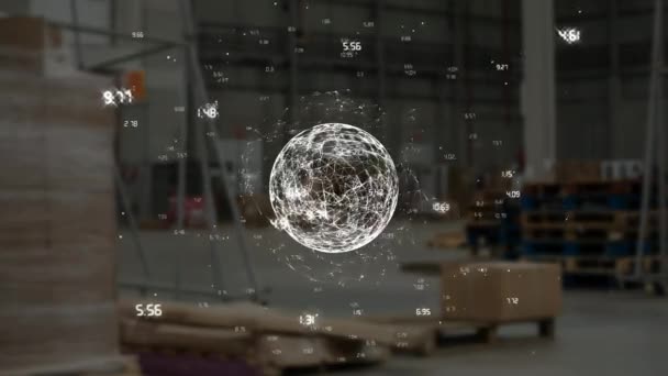 Composite Numérique Globe Numéro Dans Fond Entrepôt — Video