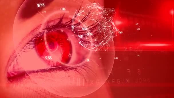Κόκκινο Ψηφιακή Σύνθετο Μάτι Και Δεδομένα Σύνδεσης Γύρω Από Την — Αρχείο Βίντεο