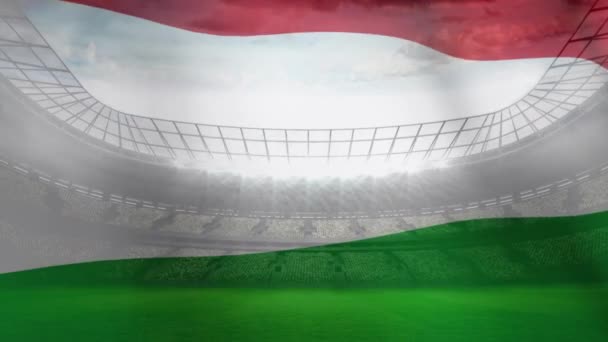 Flag Hungary Waving Wind Stadium Background — Stock Video