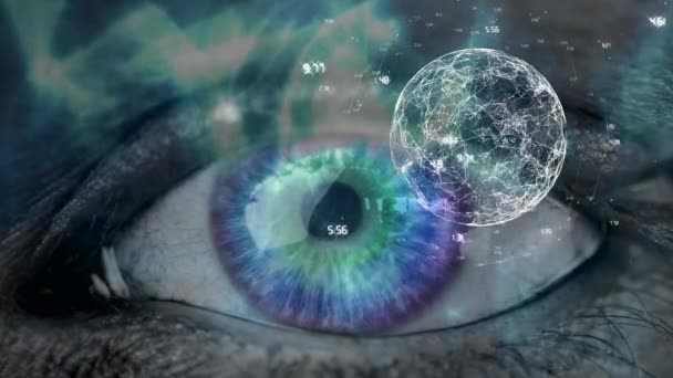 Animación Globo Digital Giratorio Con Luz Nórdica Sobre Fondo Ojos — Vídeo de stock