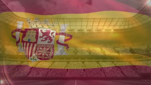 Flagga Spanien Viftar Mot Full Stadium Bakgrund — Stockvideo