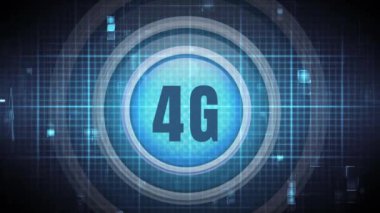 Sayısal logo 4g daire ve mavi dijital arka plan ile dijital animasyon