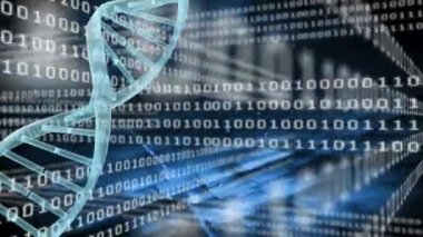 Siyah zemin üzerine mavi ikili kodları karşı Dna iplik dijital animasyon