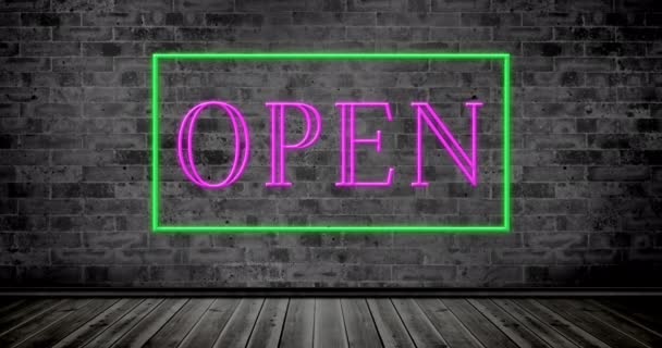 Animation Open Text Sparkling Pink Green Frame Wall Background — Stock Video