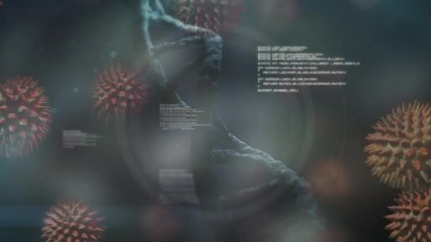 Digital Animering Spinning Dna Omgiven Bakterier Mot Informationen Svart Bakgrund — Stockvideo