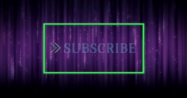 Animation Sparkling Subscribe Text Green Frame Purple Curtain Background — Stock Video