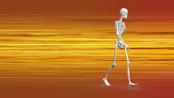 Compuesto Digital Esqueleto Humano Caminando Televisión Naranja Chisporroteando — Vídeos de Stock