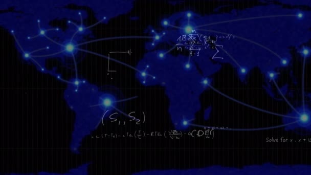 以地图世界为背景的数学问题的数字动画 — 图库视频影像
