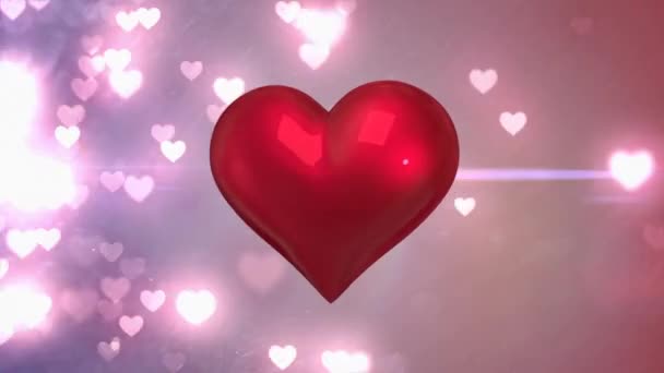 数字动画的大红色的心脏转身自己与许多粉红色的小心脏闪烁在粉红色的背景 — 图库视频影像