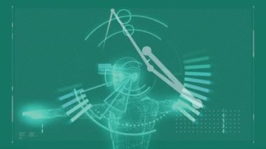 İnsan vücudu turkuaz bir arka plan üzerinde dijital ekran farklı veri dijital olarak analizi ile oluşturulan