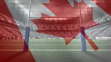 Tam rugby stadyum üzerinde ön sallayarak animasyonlu bir Kanada bayrağı ile dijital animasyon