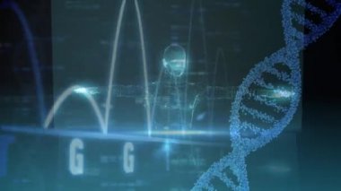 Dna ve kalp atım mavi arka plan ile dijital olarak oluşturulan holografik adam