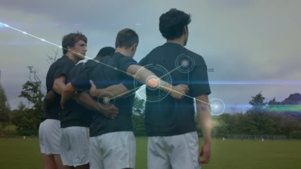 Composto Digital Jogadores Rugby Segurando Uns Aos Outros Contra Linhas — Vídeo de Stock