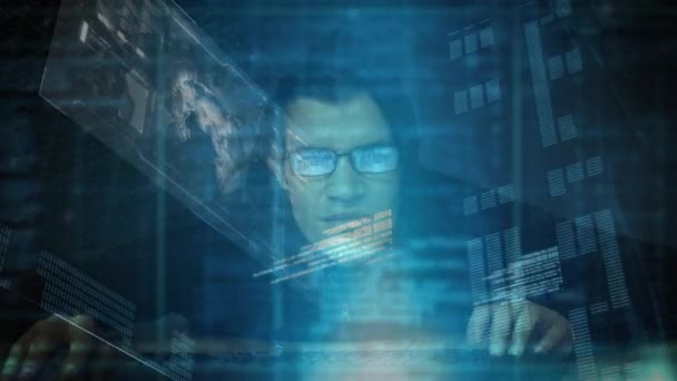 Karanlık Odada Sanal Veri Karşı Bir Kafkas Hacker Dijital Bileşik — Stok video