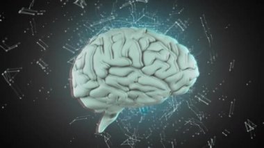 3d etrafını karanlık bir arka plan üzerinde yüzen bağlı veri beyinle önden görünümü