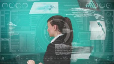Dijital dokunmadan futuristik ekran güzel işkadını bileşkesi