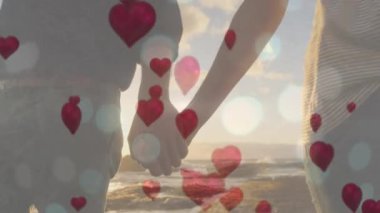 Kırpılan el ele karşı kalplerin illüstrasyon sahip çift dijital bileşik