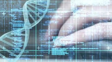 Klavye ile dijital kod ve hareketli Dna sarmalının yazarak el dijital bileşik