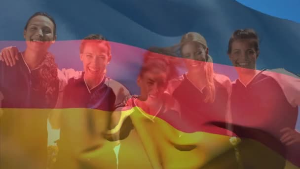 Animación Digital Las Futbolistas Alemanas Divirtiéndose Con Una Bandera Alemana — Vídeos de Stock