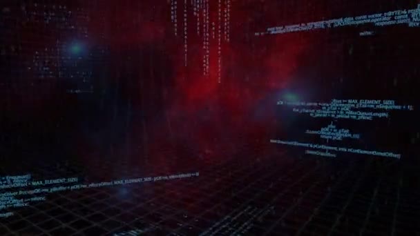 在红色黑暗数字空间上移动的计算机文本和消息的数字动画 — 图库视频影像