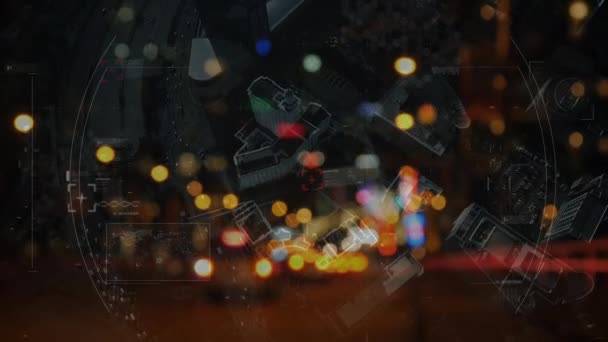 Digital Composite Bokeh Busy City Street Night Illustration Radar — Stock Video