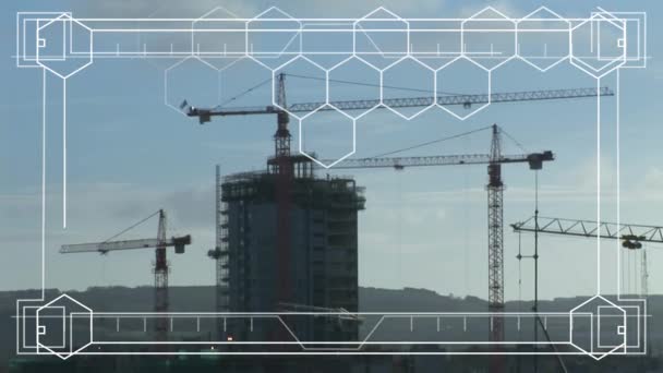 Digital Composite Construction Cranes Digital Illustration — Stock Video