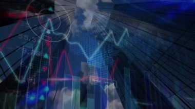 Borsa veri ve grafikler gökdelenler arka plan dijital bileşik