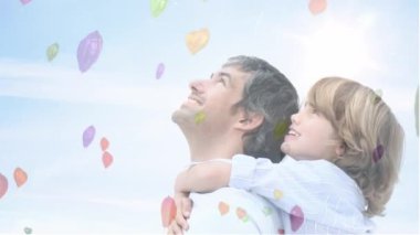 Bir baba onun kızı sırtlama veren dijital bileşik binmek