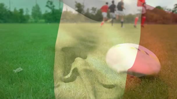 Composito Digitale Giocatori Rugby Multietnici Che Fanno Esercizi Fisici Senza — Video Stock