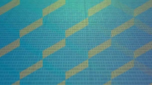 Animation numérique d'un code binaire coloré défilant à grande vitesse et changeant de couleur 