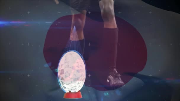 Digital Composite African American Rugby Player Kicking Ball Breaking Digital — Stock Video