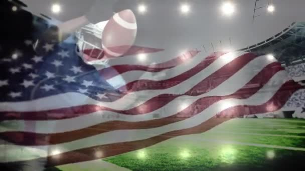 Digital Composite Von American Football Spieler Springt Und Fängt Ball — Stockvideo