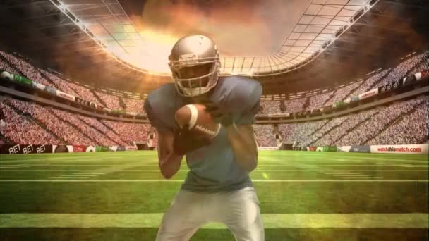 Composto Digital Jogadores Futebol Americano Estádio Enfrentar Ilustração Fogo — Vídeo de Stock