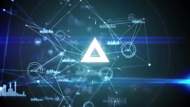 Digital Komposit Blinkande Geometriska Triangel Mot Dataanslutningar Svart Bakgrund — Stockvideo