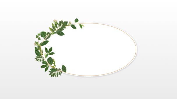Ovaler Fotorahmen für Kopierraum mit dekorativen Pflanzen vor weißem Hintergrund