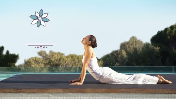 Digital Composite Frau Macht Die Nach Oben Gerichtete Yoga Pose — Stockvideo