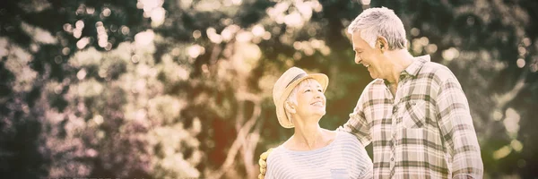 Happy Senior Couple Standing Backyard — Stock Photo, Image