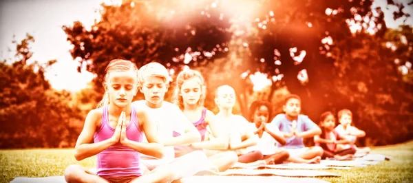 Kinderen Doen Yoga Zittend Mat Park — Stockfoto